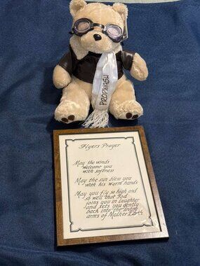 Vintage Aviation Gift Set: "Flyers Prayer" Framed Art & Propwash Pilot Bear NWT